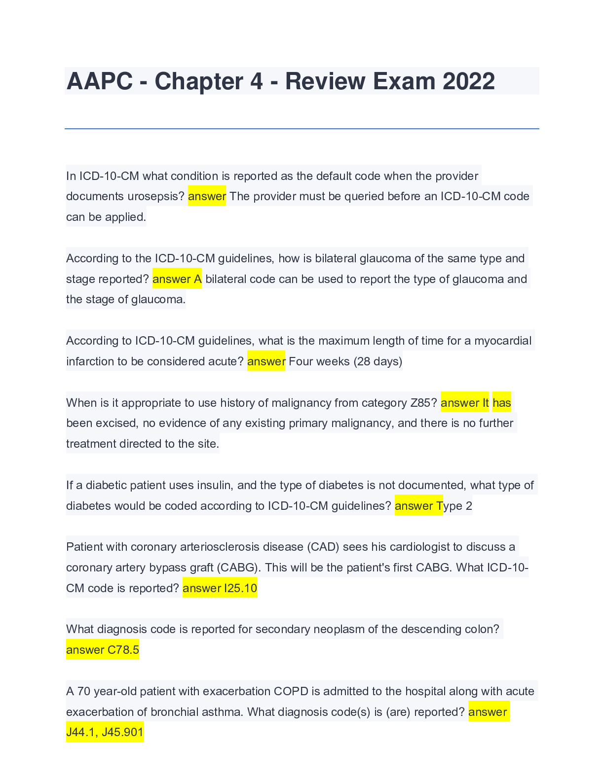Preview image for AAPC - Chapter 4 - Review Exam 2022